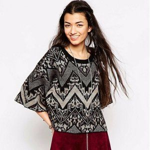Free People Black and Gray Patterned Sweater